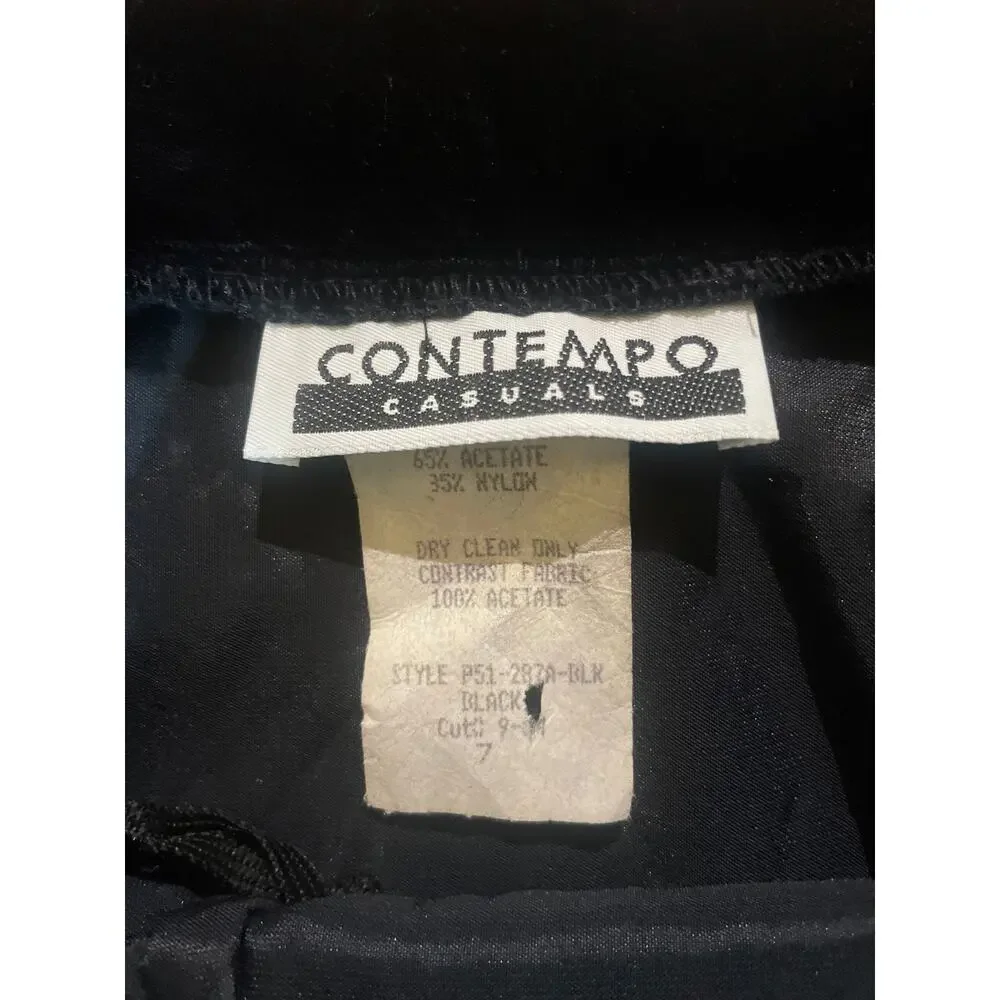 Vintage 90's CONTEMPO Casuals Velvet Midi Skirt GOTH GRUNGE Black DOLL Jrs Small